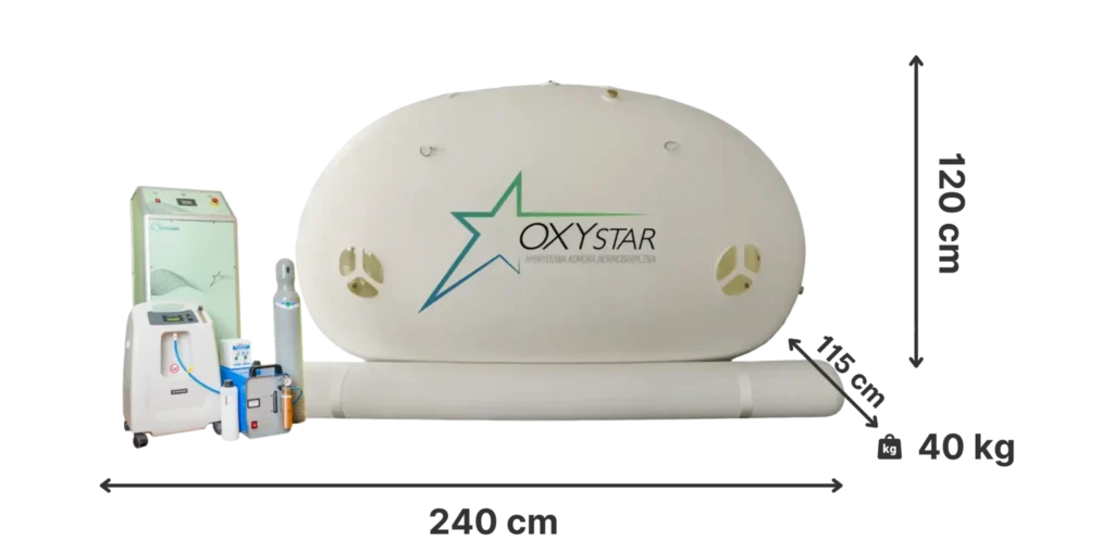 OXYstar DUO - wymiary - 240cmx120cmx115cmx40kg