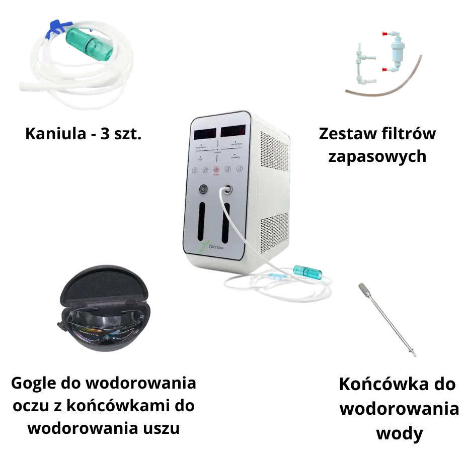 Inhalator Wodoru H-900 w zestawie z kaniulą (2 sztuki), nausznikami do wodorowania uszu, goglami do wodorowania oczu oraz końcówką do wodorowania wody